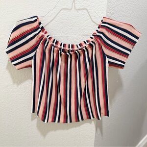 BERSHKA Girl Ribbed Knit Short Sleeve Top Size S Small Striped Shirt
